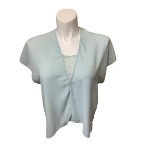 Harper Lace Inset Top - Mint Green‎ V-Neck Short Dolman Sleeve Blouse Size S